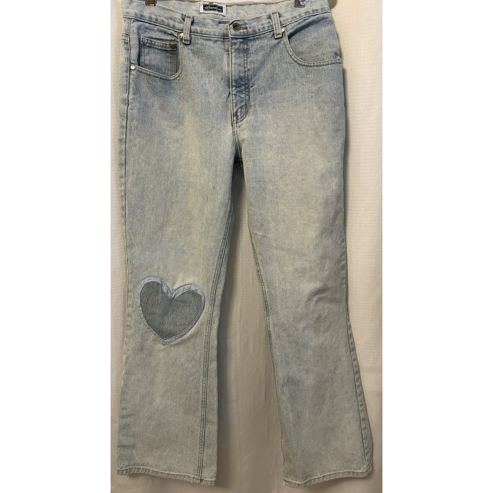 VTG 90s Y2K Light Rinse Wide Leg Jeans Heart Patch 13 Boho Indie Cottagecore